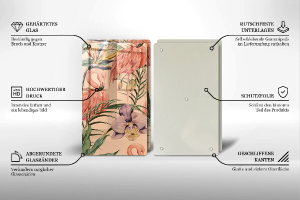 Skleněná krájecí deska Plameňáci ilustrace