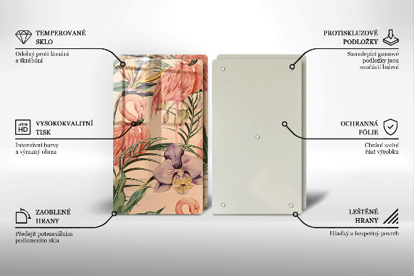 Skleněná krájecí deska Plameňáci ilustrace