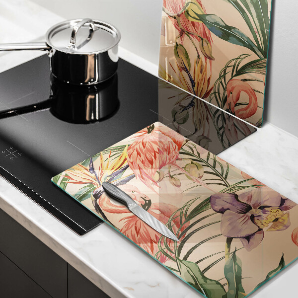 Skleněná krájecí deska Plameňáci ilustrace