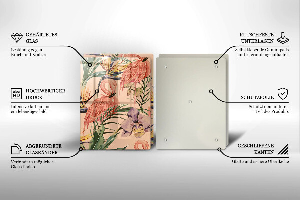 Skleněná krájecí deska Plameňáci ilustrace