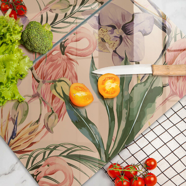 Skleněná krájecí deska Plameňáci ilustrace