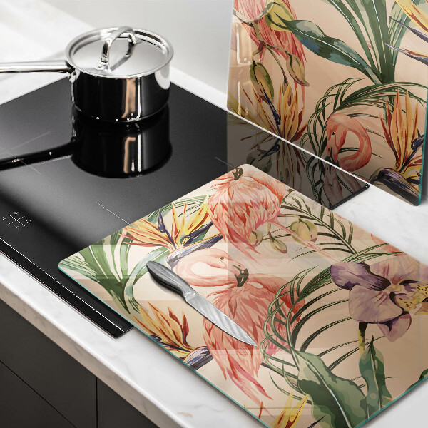 Skleněná krájecí deska Plameňáci ilustrace