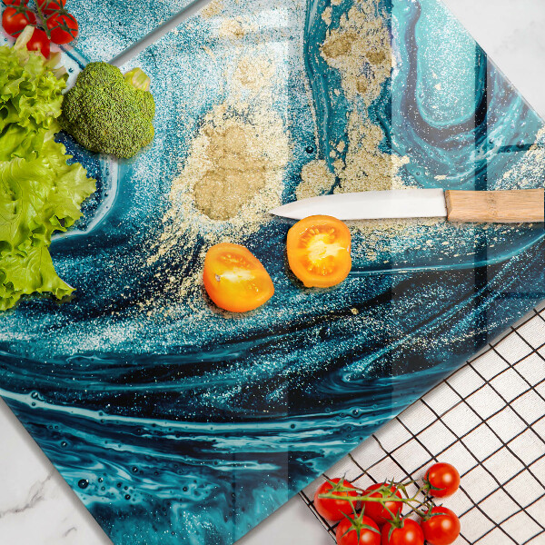 Skleněné krájecí prkénko Modré zlato abstrakce