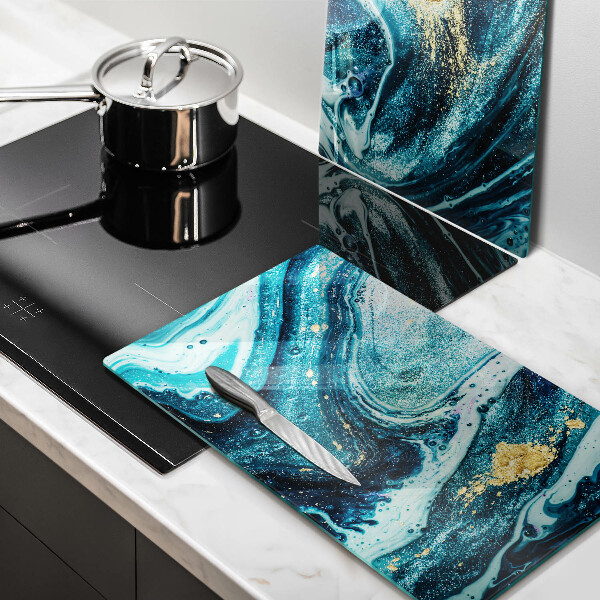 Skleněné krájecí prkénko Modré zlato abstrakce