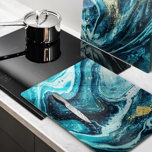 Skleněné krájecí prkénko Modré zlato abstrakce