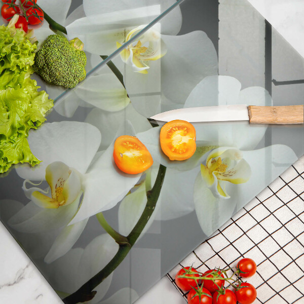 Skleněná krájecí deska Bílé květy orchidejí