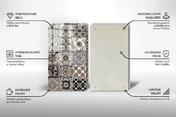 Skleněná krájecí deska Dekorativní dlaždice