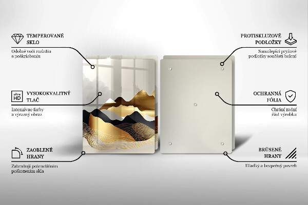 Krájecí prkénko skleněné Abstraktní zlaté hory