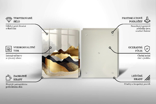 Krájecí prkénko skleněné Abstraktní zlaté hory