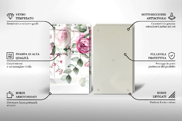 Krájecí prkénko skleněné Akvarel růže