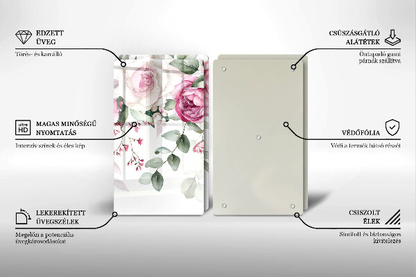 Krájecí prkénko skleněné Akvarel růže