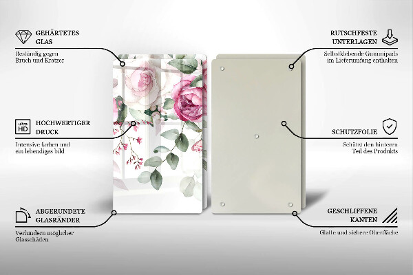 Krájecí prkénko skleněné Akvarel růže