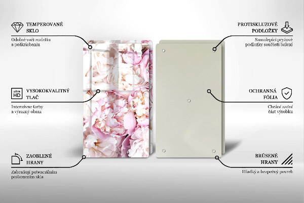 Skleněná krájecí deska Pivoňková kytice