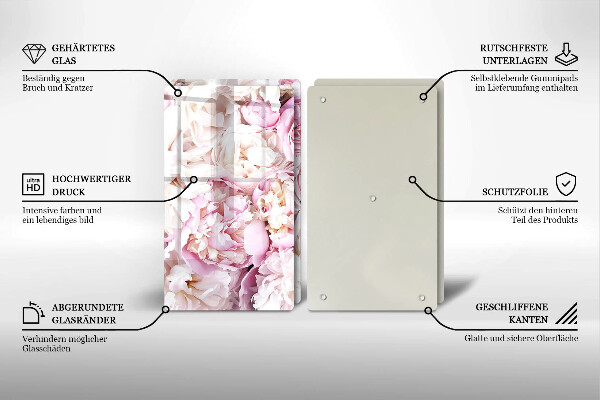 Skleněná krájecí deska Pivoňková kytice