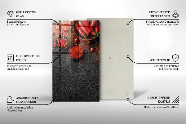 Skleněná deska do kuchyně Červené chilli papričky