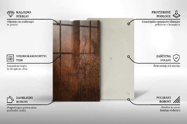 Skleněná deska do kuchyně Deska z tmavého dřeva