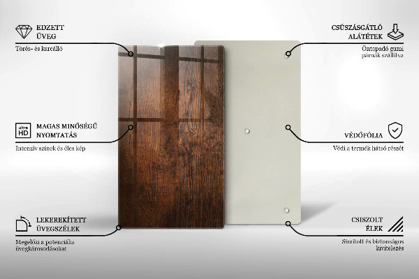 Skleněná deska do kuchyně Deska z tmavého dřeva