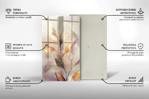 Skleněná deska do kuchyně Malované boho listy