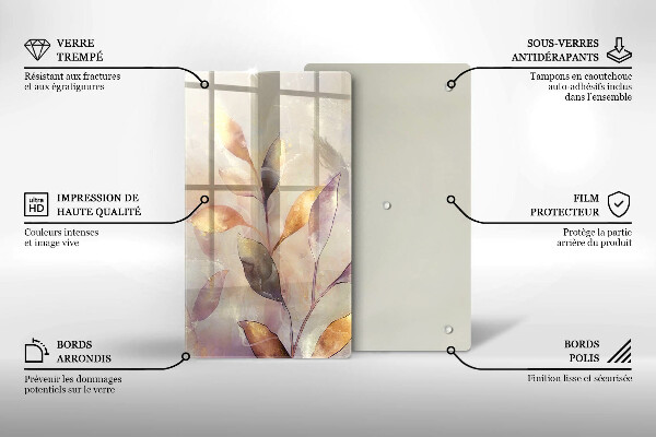 Skleněná deska do kuchyně Malované boho listy