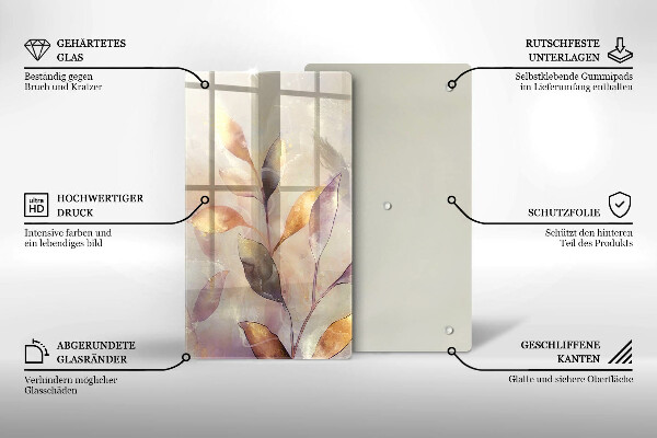 Skleněná deska do kuchyně Malované boho listy