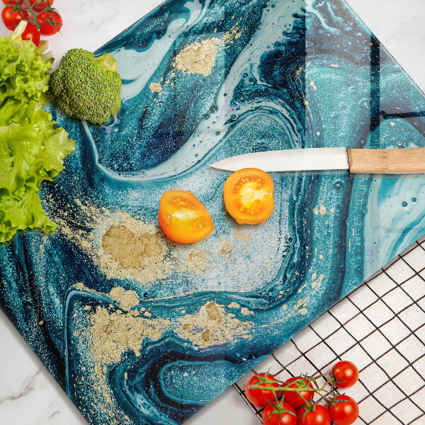 Skleněná krájecí deska Modré zlato abstrakce