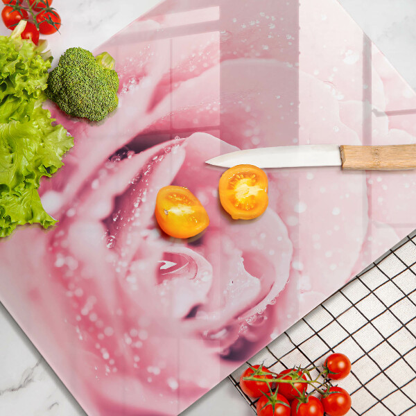 Skleněná deska do kuchyně Kapky rosy a květ růže