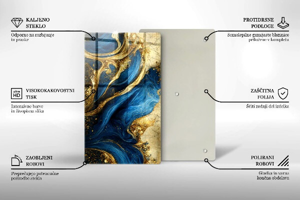 Skleněná deska do kuchyně Modrý a zlatý mramor