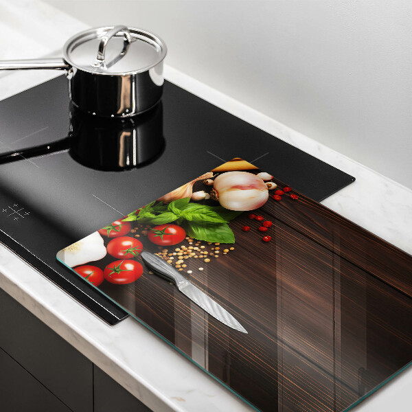 Skleněná deska do kuchyně Zelenina na stole