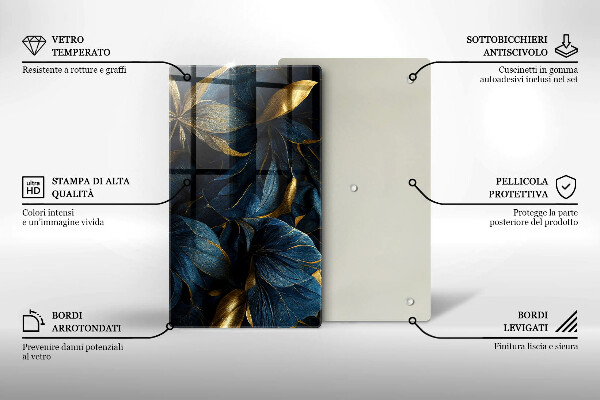 Skleněná krájecí deska Dekorativní listy se zlatem