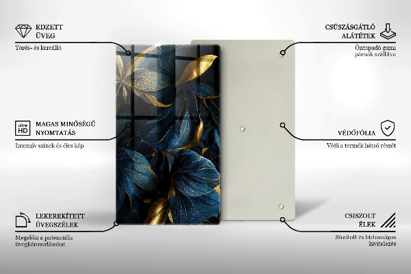 Skleněná krájecí deska Dekorativní listy se zlatem