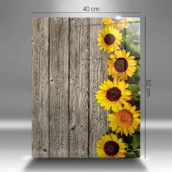 Skleněná deska do kuchyně Slunečnice na prknech