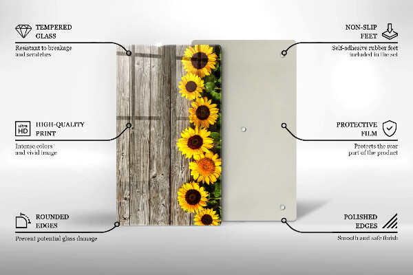 Skleněná deska do kuchyně Slunečnice na prknech