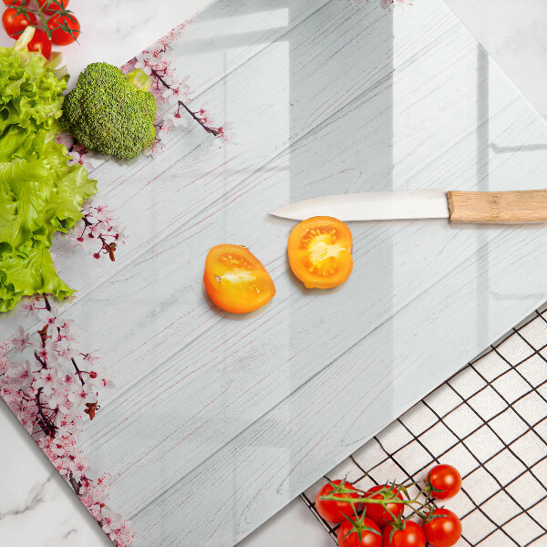 Skleněná deska do kuchyně Květiny na prknech