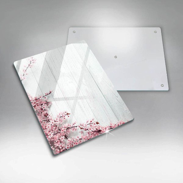 Skleněná deska do kuchyně Květiny na prknech