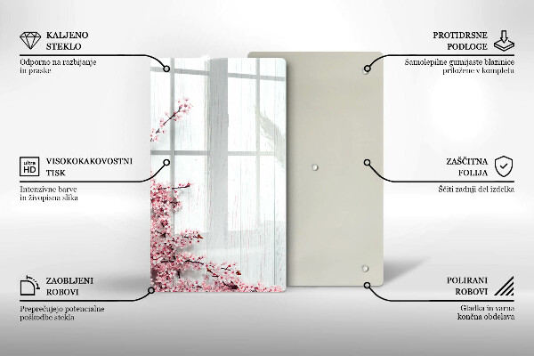 Skleněná deska do kuchyně Květiny na prknech