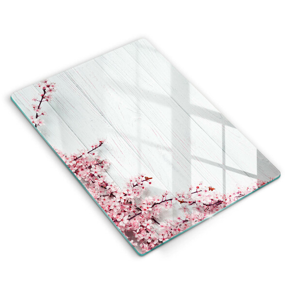 Skleněná deska do kuchyně Květiny na prknech