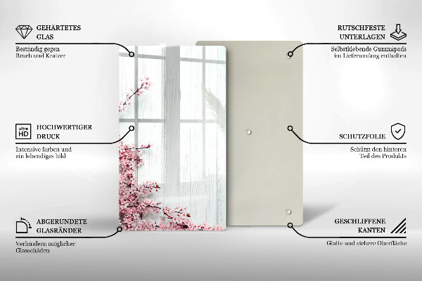 Skleněná deska do kuchyně Květiny na prknech