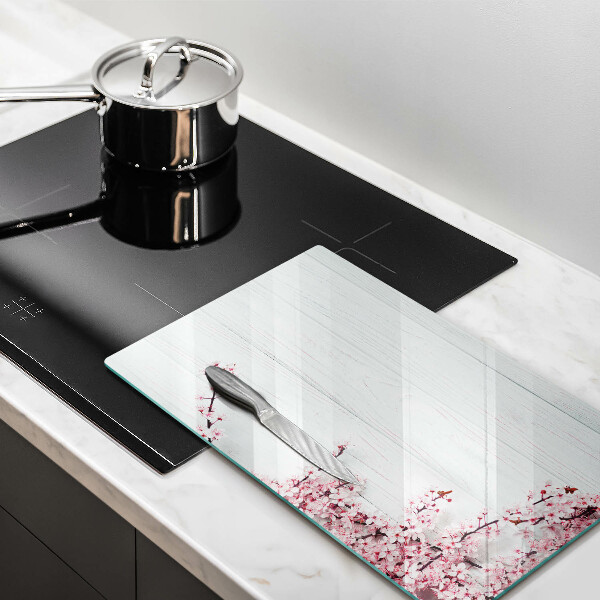 Skleněná deska do kuchyně Květiny na prknech