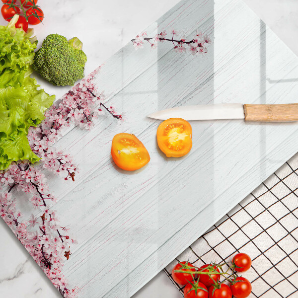 Skleněná deska do kuchyně Květiny na prknech