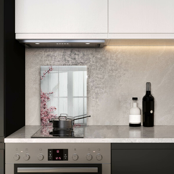 Skleněná deska do kuchyně Květiny na prknech