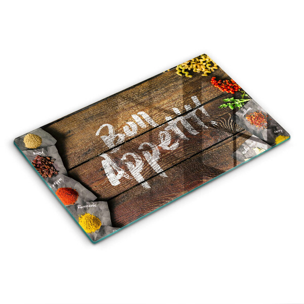 Krájecí prkénko skleněné Nápisové tabule bon appetit