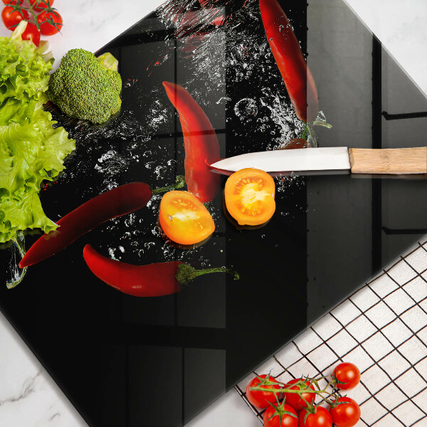 Krájecí prkénko skleněné Chilli papričky ve vodě