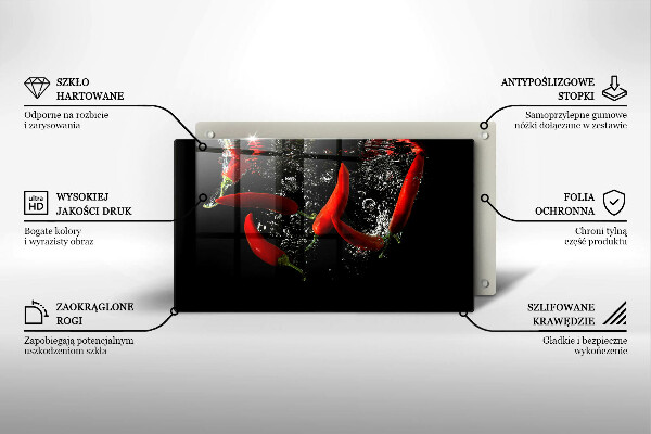 Krájecí prkénko skleněné Chilli papričky ve vodě