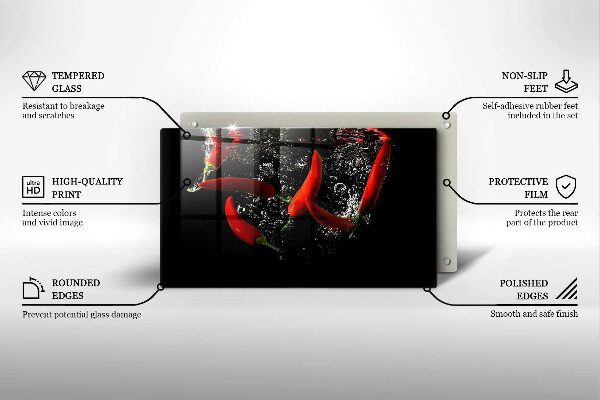 Krájecí prkénko skleněné Chilli papričky ve vodě