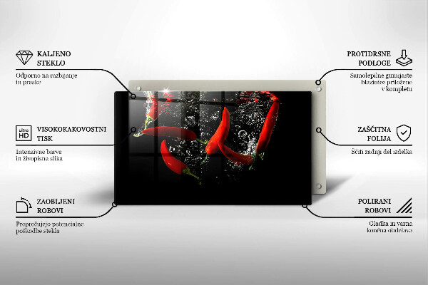 Krájecí prkénko skleněné Chilli papričky ve vodě