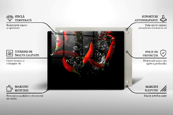 Krájecí prkénko skleněné Chilli papričky ve vodě