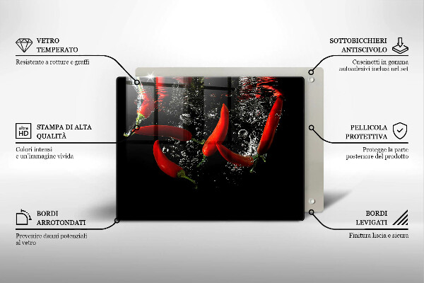 Krájecí prkénko skleněné Chilli papričky ve vodě