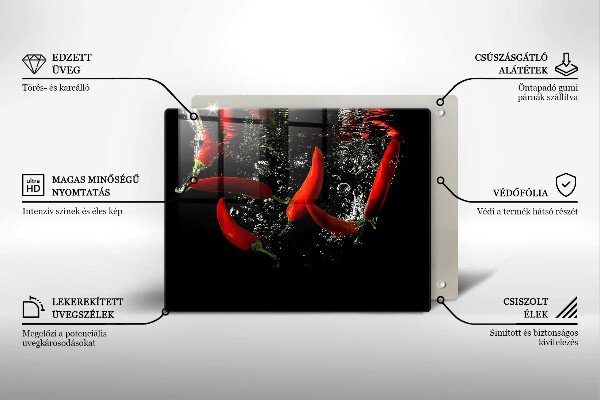 Krájecí prkénko skleněné Chilli papričky ve vodě