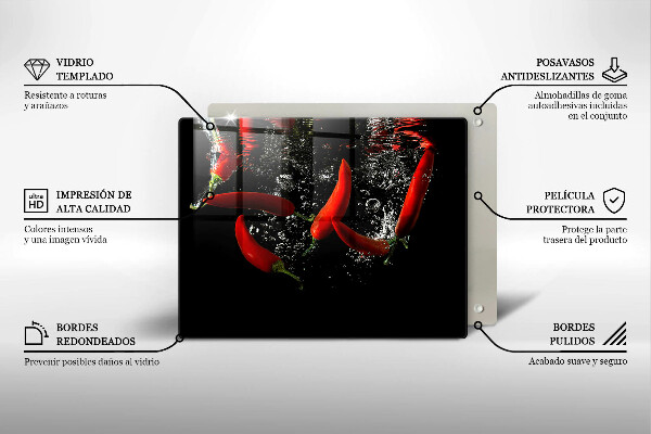 Krájecí prkénko skleněné Chilli papričky ve vodě