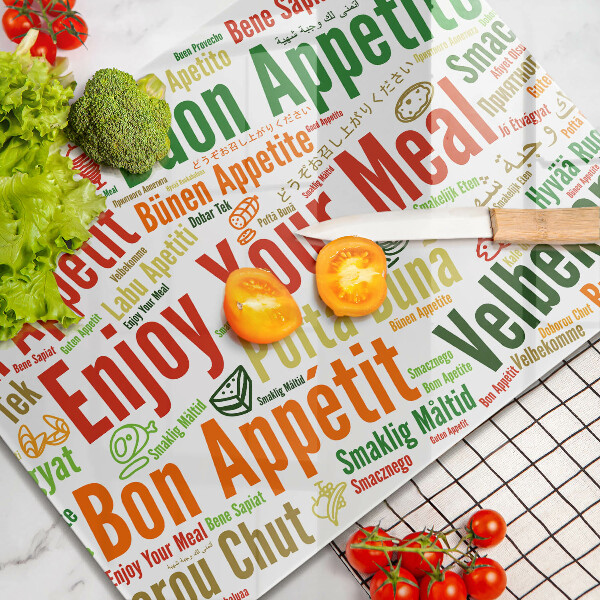 Krájecí prkénko skleněné Titulky jazyky dobré chuti